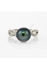 9.5 mm Tahitian Pearl Diamond Ring